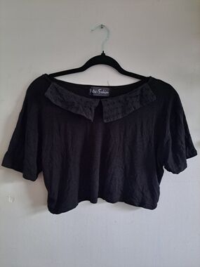 🇨🇦 Putré-Fashion Black Crop Top L Gothic Alternative  Peter Pan Collar